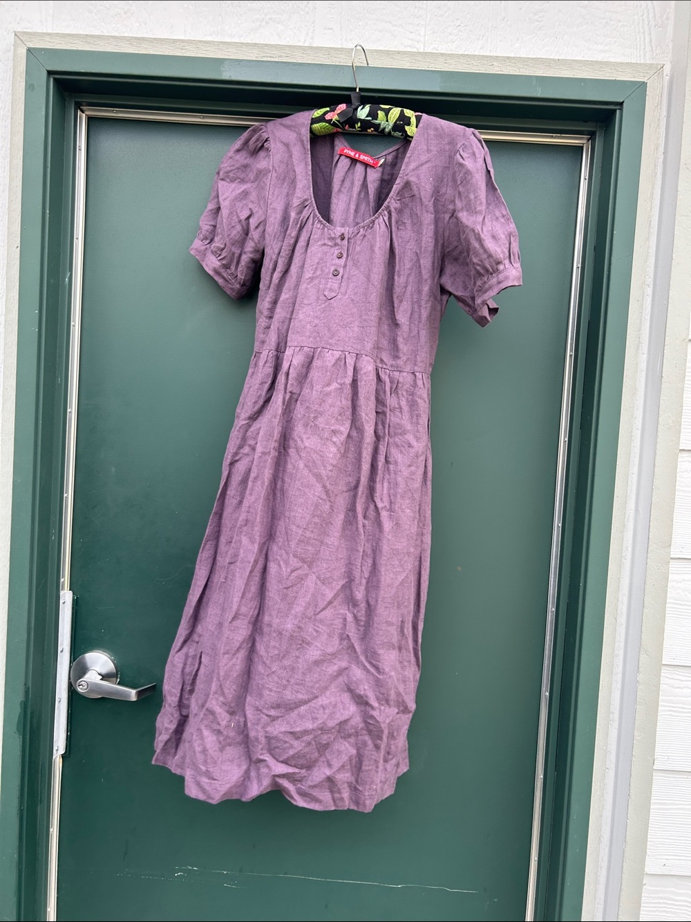 Pyne & Smith eggplant color Linen Button-Front Midi Dress